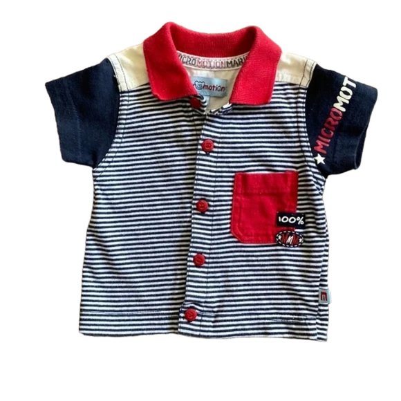 Micromotion Marine Newborn Button-Front Stripe Polo T-Shirt - Picture 1 of 10